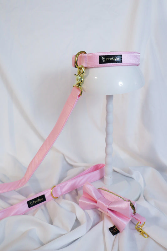 Doguette Pink Satin Bundle, Collar, Leash and Poop Bag