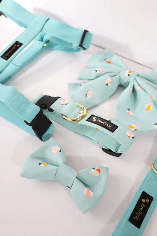 Mint Blue Complete Walking Set, Harness Collar, Leash and Sailor Bow