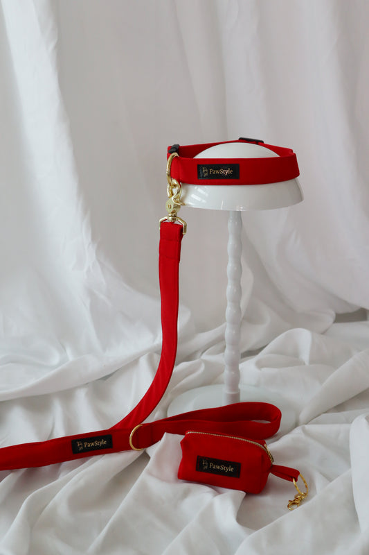 Red Bundle, Collar, Leash Bow and Poop Bag